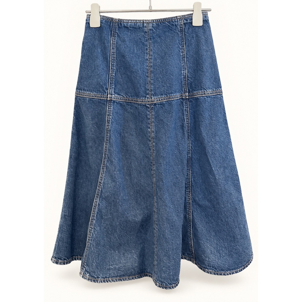Madewell McKinney Wash Denim Midi Skirt Paneled Drop Waist A-Line NX936 Size 25